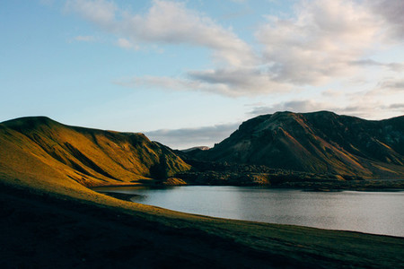 Beautiful Iceland mountain landscape with lake