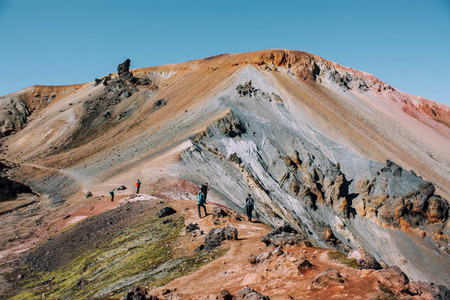 Icelandic landscape with mountain tourist in Landmannalaugar
