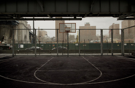 Basketball court under bridge