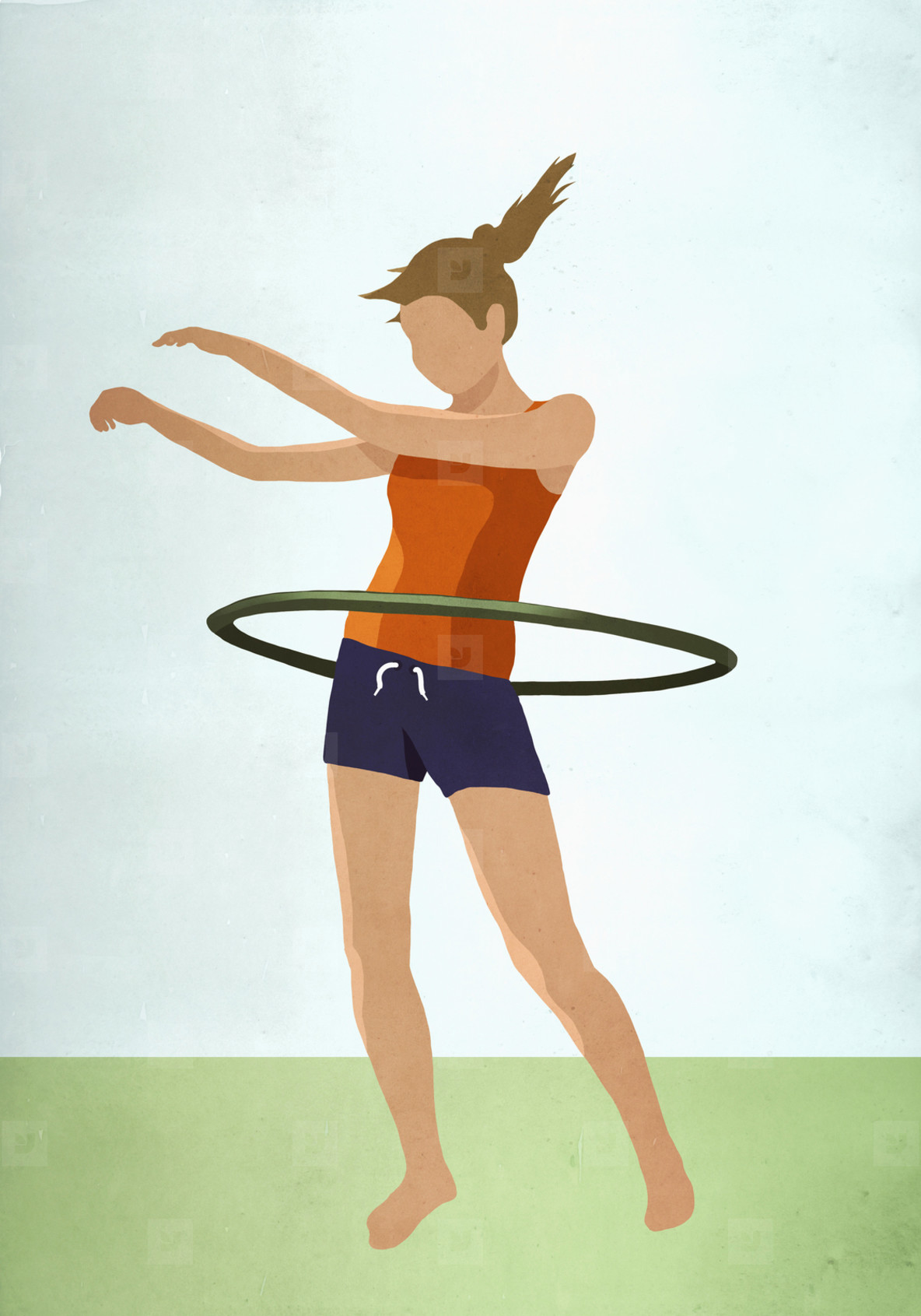 Woman with hula hoop standing on field. 