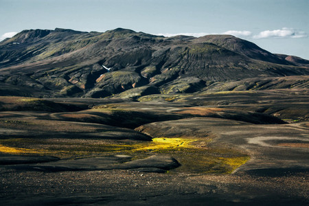 Landscape with moss in Iceland  Mountain and volcanic area