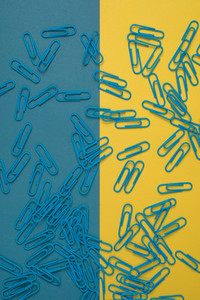 Blue and yellow paper clips