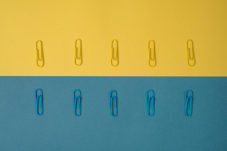 Blue and yellow paper clips