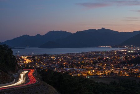 Evening view of Marmaris on Turkish Riviera from the road