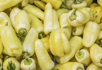 Fresh garden yellow paprica at a farmers  market