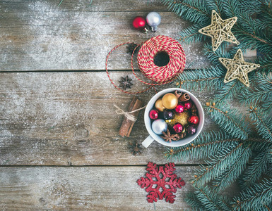 Christmas New Year decoration background a cup full of colorf