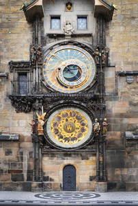 Medieval Astronomic clock Orloj on the Old Town Hall tower at