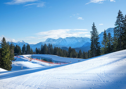 The slopes for mountain skiing at Hausberg top near Garmisch Par