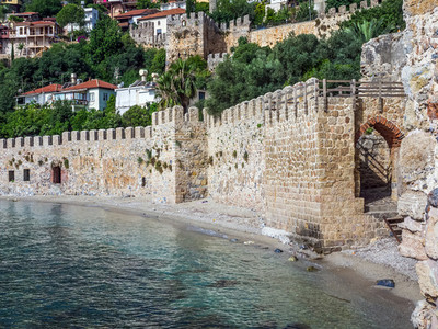The wall of the ancient fortress at the sea coast in Alanya