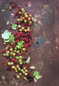 Summer berries on rusty grunge metal background  top view