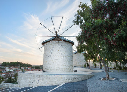 Traditional windmills in Alacati  Izmir province  Turkey