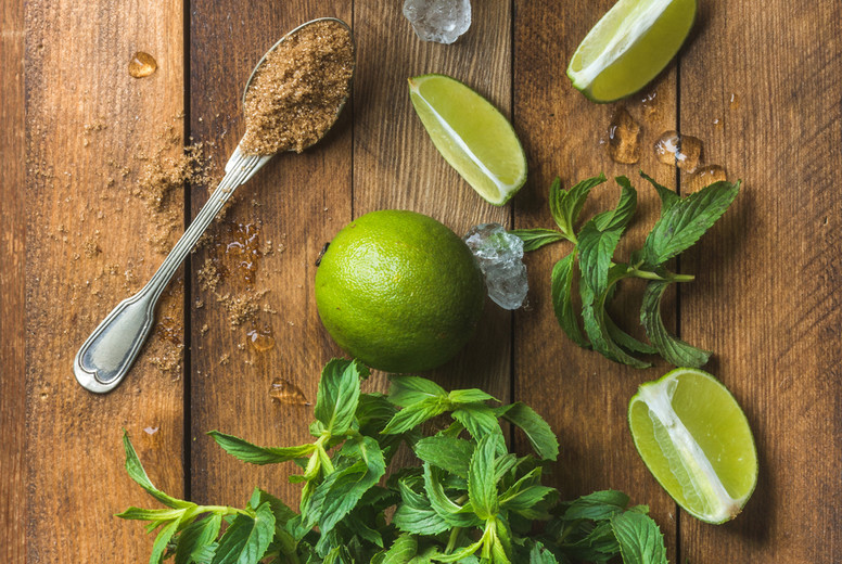 Strawberry mojito summer cocktails with mint and lime in glasses