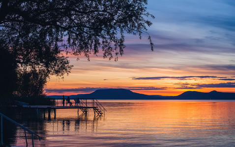 Colorful sunset at lake Balaton i