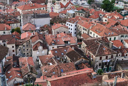 The view over red tiles roofs of the old center of Kotor  Monten