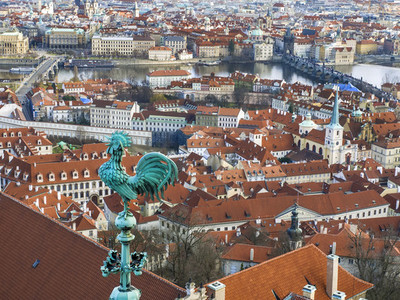The view over Prague town and the Vltava river from the tower of