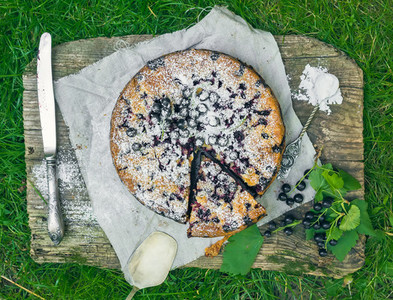 Blackberry pie on the grass