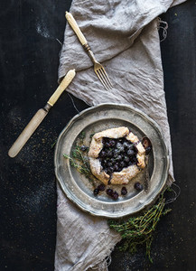 Homemade crostata or galette with blueberries