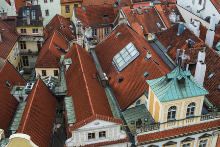 Red tile roofs of Prague Czech Republic in the old city center