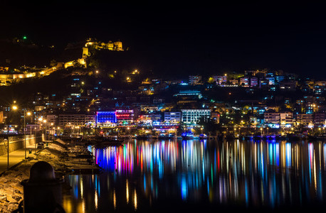 Night view of harbour  fortress and night lights in Alanya  Turkey