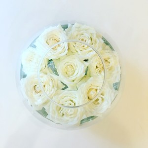 White roses in glass cup