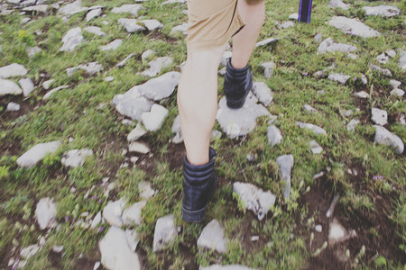 Young man walking in a mountain