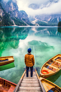 A lonely man at lake Braies