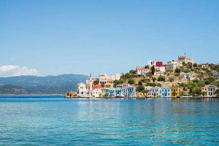 View over bay of Kastelorizo island coast  Dodecanese  Greece