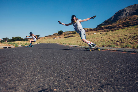Skateboarding on the rural road