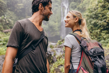Romantic young couple together on hike