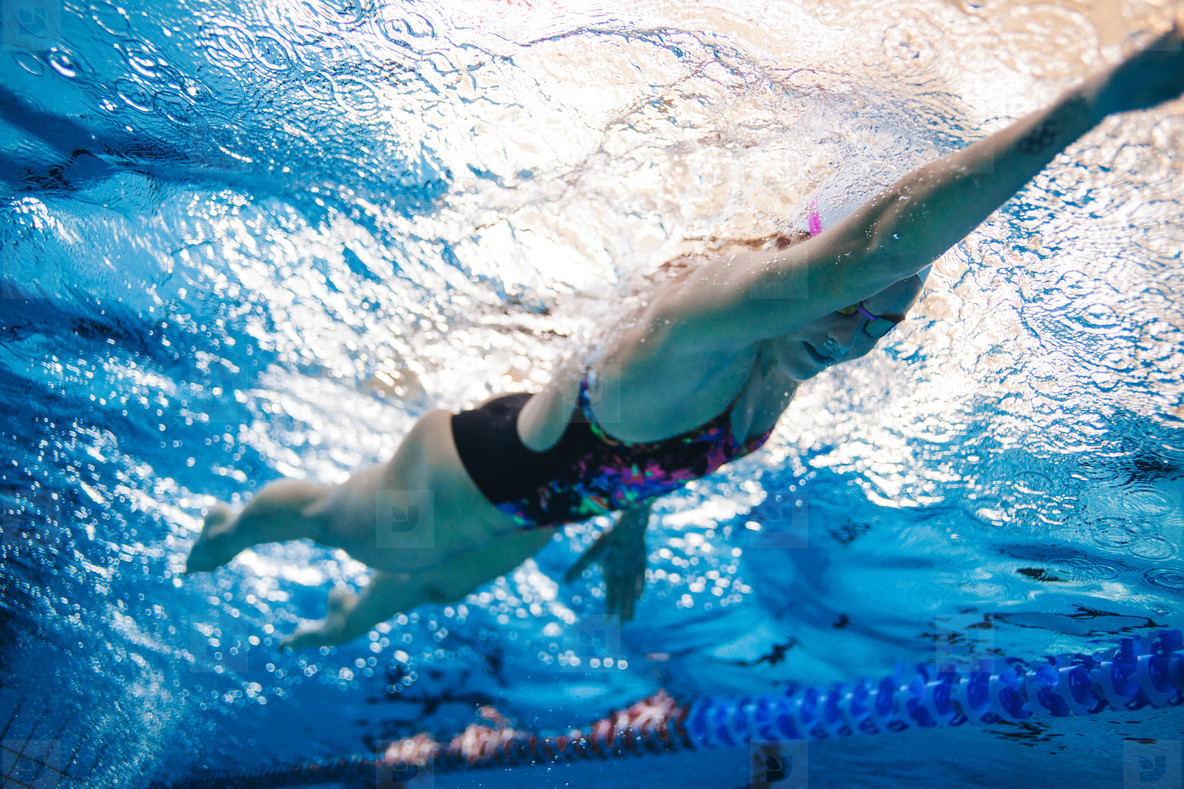 Professional female athlete swimming in pool