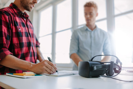 Developers testing virtual reality glasses