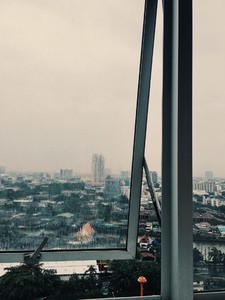 City view through a window rainy