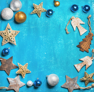 Christmas or New Year holiday background over wooden backdrop