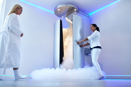 Woman going for whole body cryotherapy