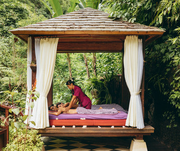 Outdoor body massage spa center at luxury resort