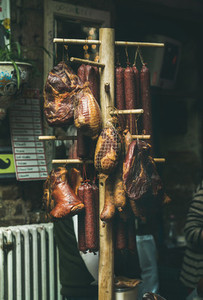 Variety of traditional Hungarian smoked meat and sausages