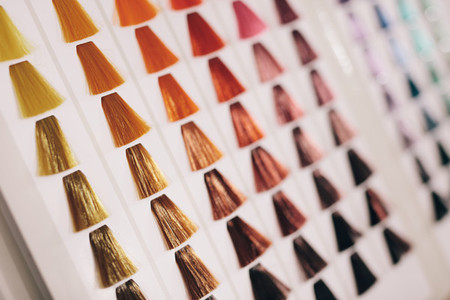 Samples of hair with different shades of hair color