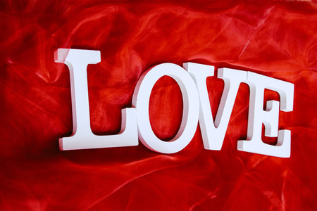 Word love in a red background