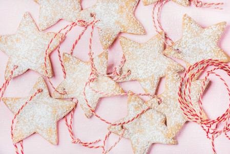 Close up of Christmas gingerbread star shaped cookies