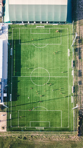 Aerial view of real soccer pitch