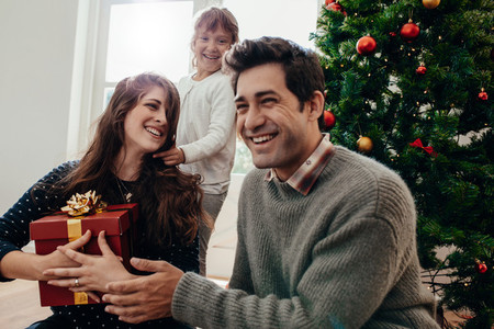 Family celebrating Christmas at home