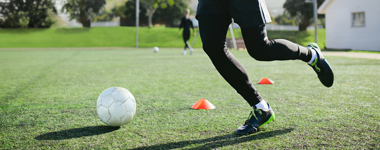 Leg skill training on football field