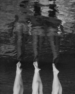 Reflection of three women039  legs