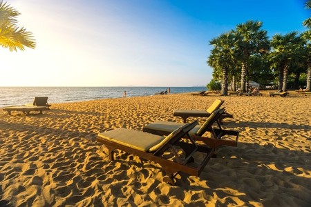 Beach chair on the sand at Pattaya Thailand