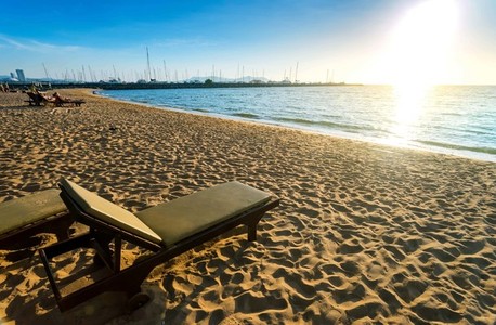 Beach chair on the sand at Pattaya Thailand