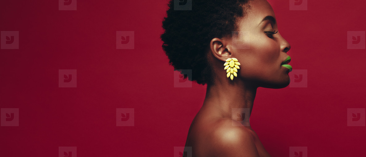 Side view of beautiful african young woman