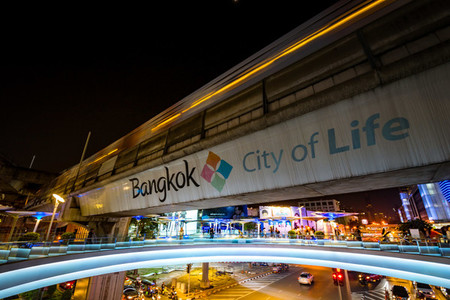 BANGKOK THAILAND   SEPTEMBER 29 MBK sky walk in night time Wal