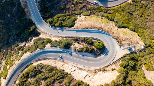Aerial view of a road curve