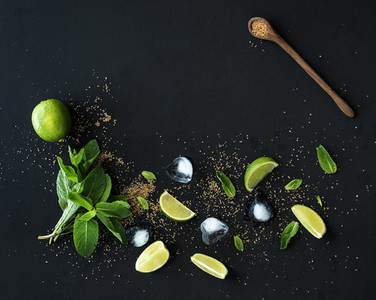 Ingredients for mojito  Fresh mint  limes  ice  sugar