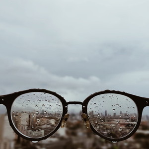 Glasses with raindrops